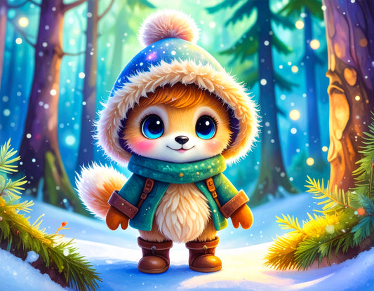 Diamond Painting Bild "Lumi im Winterwald" 65x50cm + AB Steine DS-101