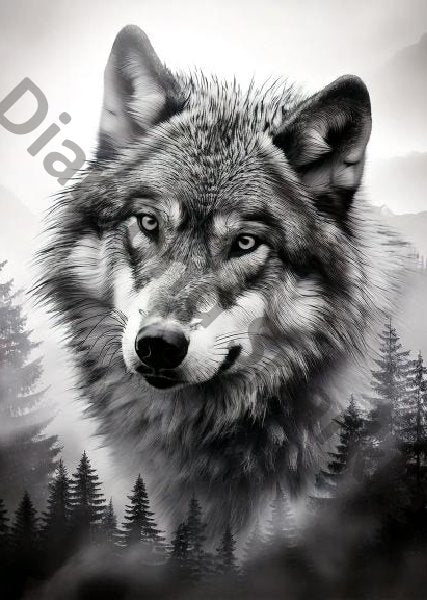 Diamond Painting Bild "Wolf S/W" 50x70cm DS-41
