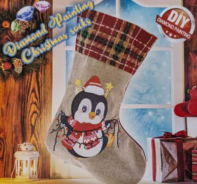 Diamond Painting "Weihnachtssocke mit Pinguin"