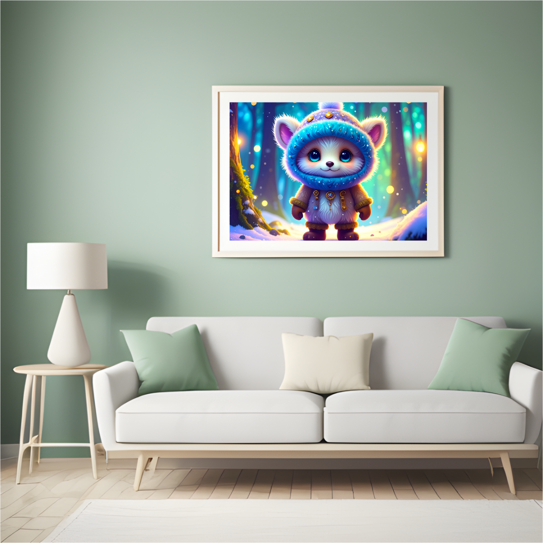 Diamond Painting Bild "Fluffy im Winterwald" 65x50cm mit AB Steinen DS-100