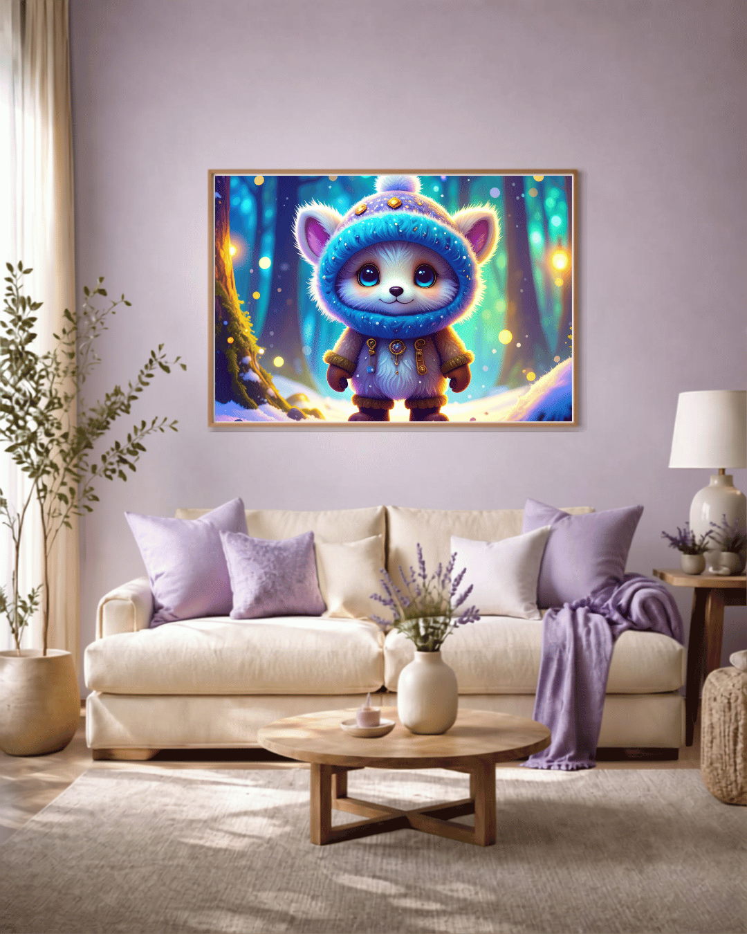 Diamond Painting Bild "Fluffy im Winterwald" 65x50cm mit AB Steinen DS-100