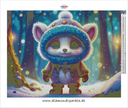 Diamond Painting Bild "Fluffy im Winterwald" 65x50cm mit AB Steinen DS-100