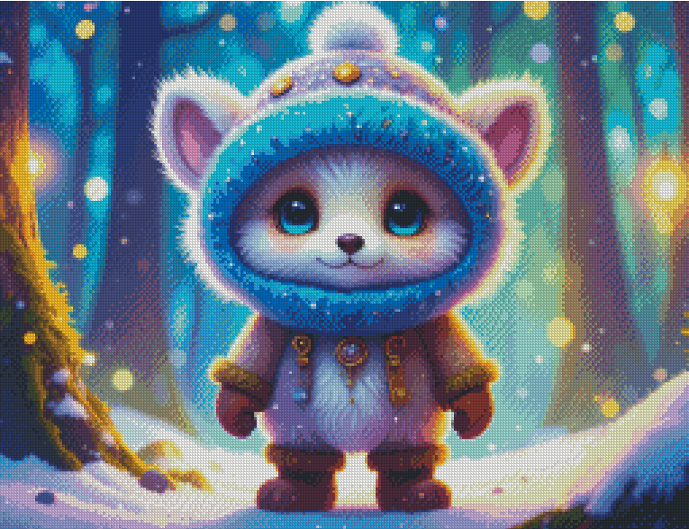 Diamond Painting Bild "Fluffy im Winterwald" 65x50cm mit AB Steinen DS-100