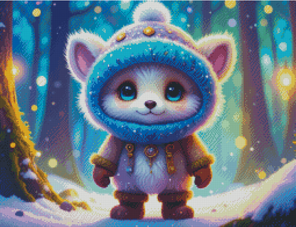 Diamond Painting Bild "Fluffy im Winterwald" 65x50cm mit AB Steinen DS-100