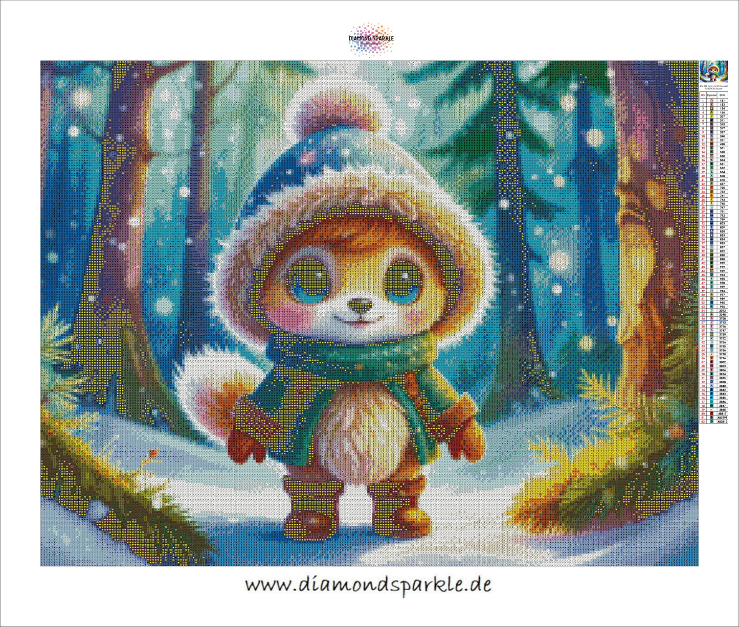 Diamond Painting Bild "Lumi im Winterwald" 65x50cm + AB Steine DS-101